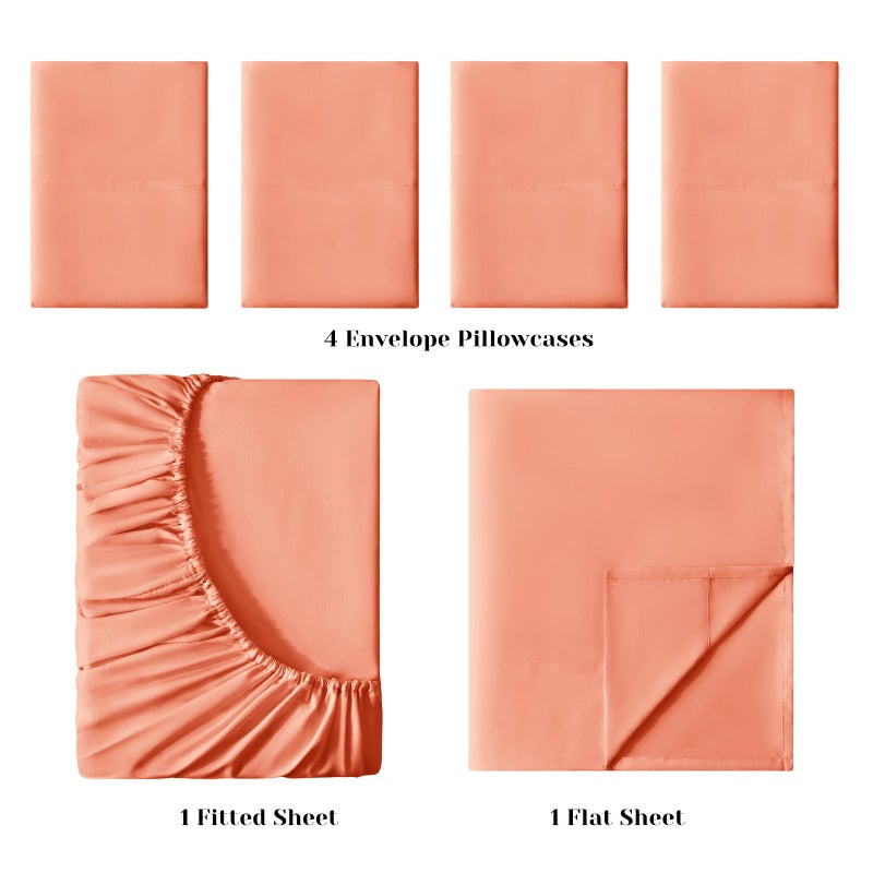 BYSURE 6 Pieces Bed Sheets Set(Full, Coral) - Super Soft 1800 Thread Count 100% Microfiber Sheets with Deep Pockets, Wrinkle & Fade Resistant - Image 3